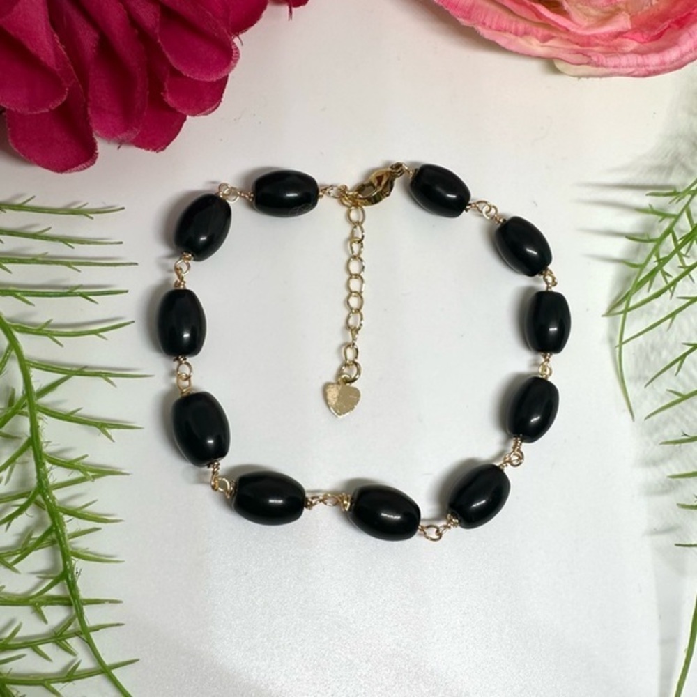 NEW⚜️Black Glass Beaded Link Bracelet